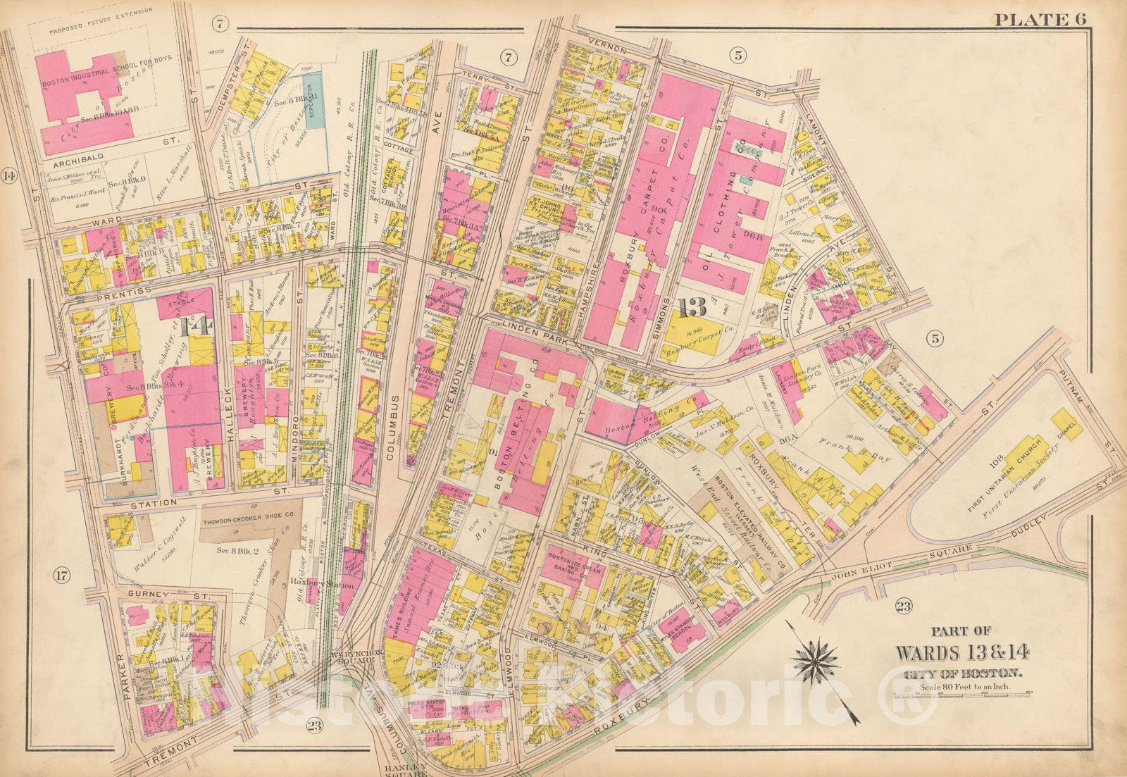 Historic Map : Atlas City of Boston, Roxbury, Roxbury 1915 Plate 006 , Vintage Wall Art