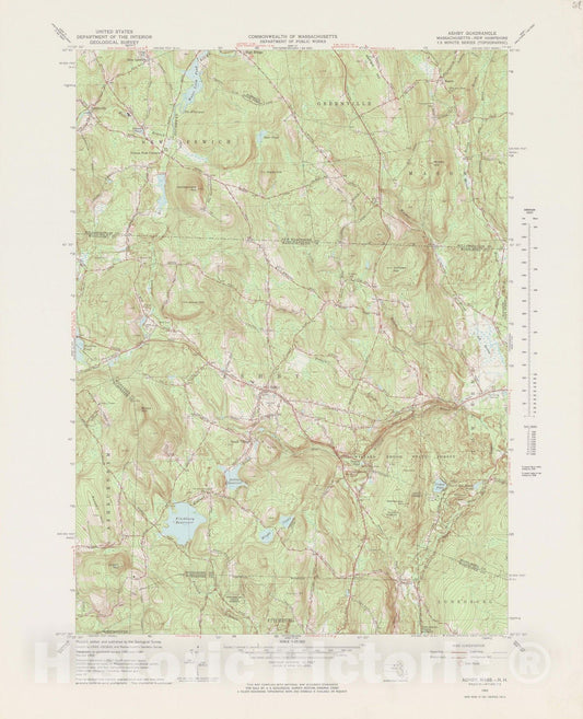 Historic Map : USGS 7.5 Minute Sheets and Quadrangles, Ashby 1965 Topographic Map , Vintage Wall Art