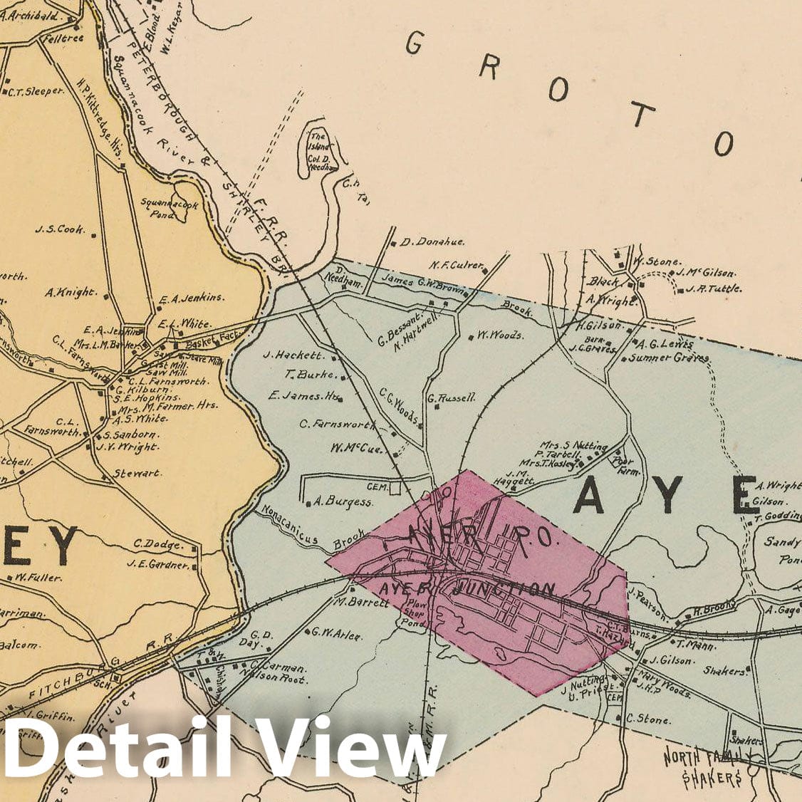 Historic Map : Atlas of Middlesex County, Massachusetts, Ayer & Shirley 1889 , Vintage Wall Art