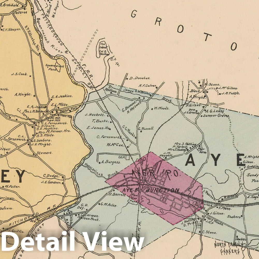 Historic Map : Atlas of Middlesex County, Massachusetts, Ayer & Shirley 1889 , Vintage Wall Art
