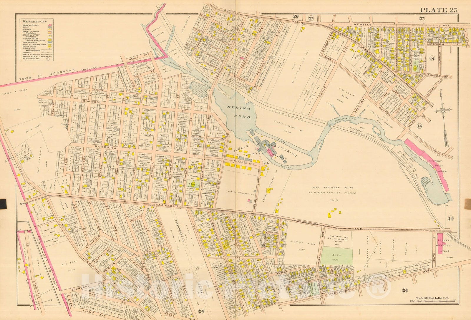 Historic Map : Atlas City of Providence Rhode Island, Providence 1908 Plate 025 , Vintage Wall Art