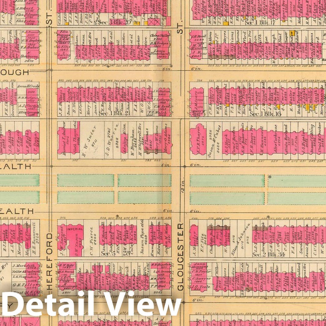 Historic Map : Atlas City of Boston, City Proper and Roxbury, Boston 1890 Plate 013 , Vintage Wall Art