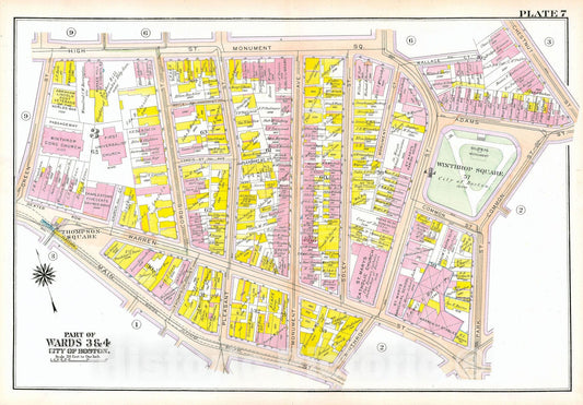 Historic Map : Atlas City of Boston: Charlestown and East Boston, Charlestown 1922 Plate 007 , Vintage Wall Art