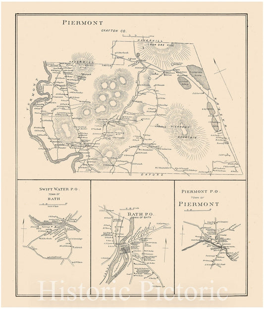 Historic Map : Bath & Piermont 1892 , Town and City Atlas State of New Hampshire , Vintage Wall Art