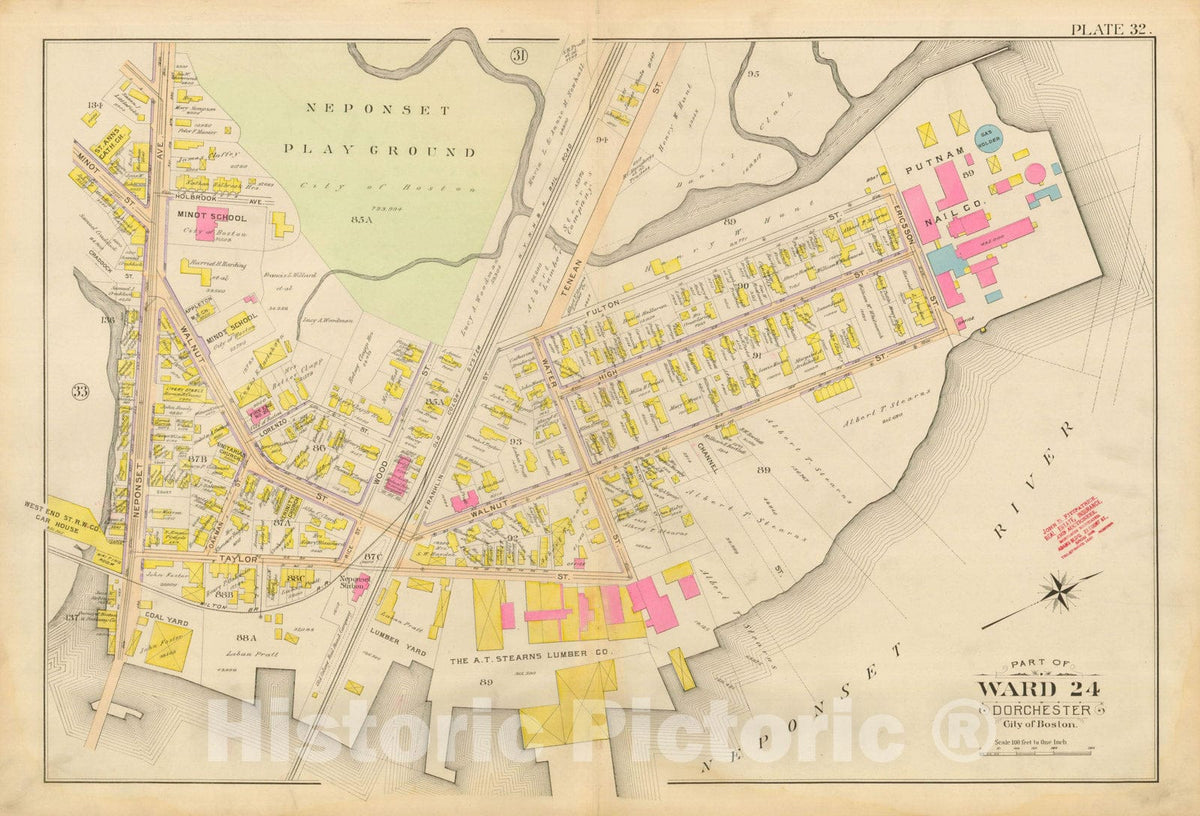 Historic Map : Atlas City of Boston, Vol. 5, Dorchester, Dorchester 1898 Plate 032 , Vintage Wall Art