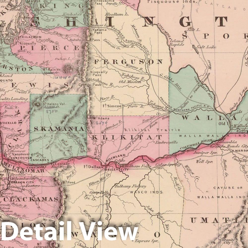Historic Map : Oregon & Washington 1873 , Family Atlas World , Vintage Wall Art