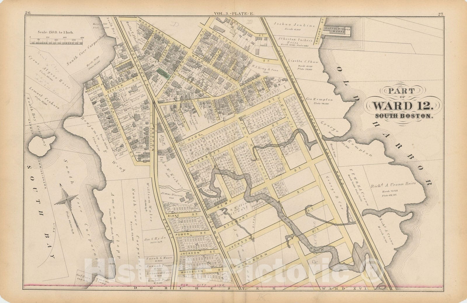 Historic Map : Atlas of County of Suffolk, MA Vol. 3rd, South Boston 1874 Plate E , Vintage Wall Art