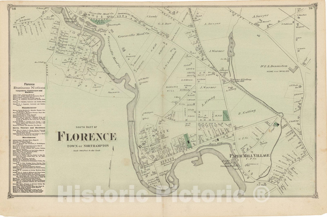 Historic Map : Atlas of Hampshire County Massachusetts, Northampton 1873 , v4, Vintage Wall Art