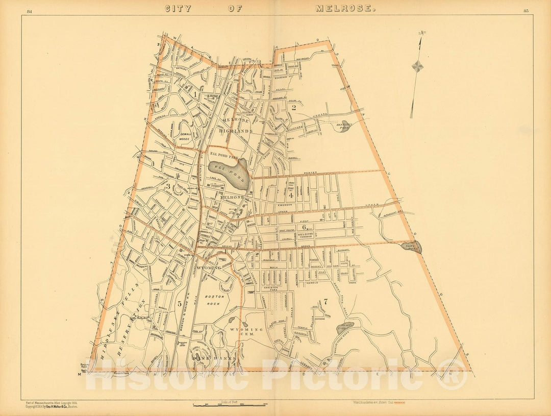 Historic Map : Atlas of Massachusetts, Melrose 1904 , Vintage Wall Art