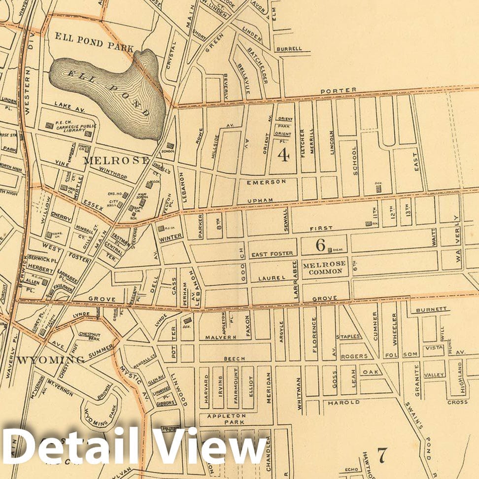 Historic Map : Atlas of Massachusetts, Melrose 1904 , Vintage Wall Art