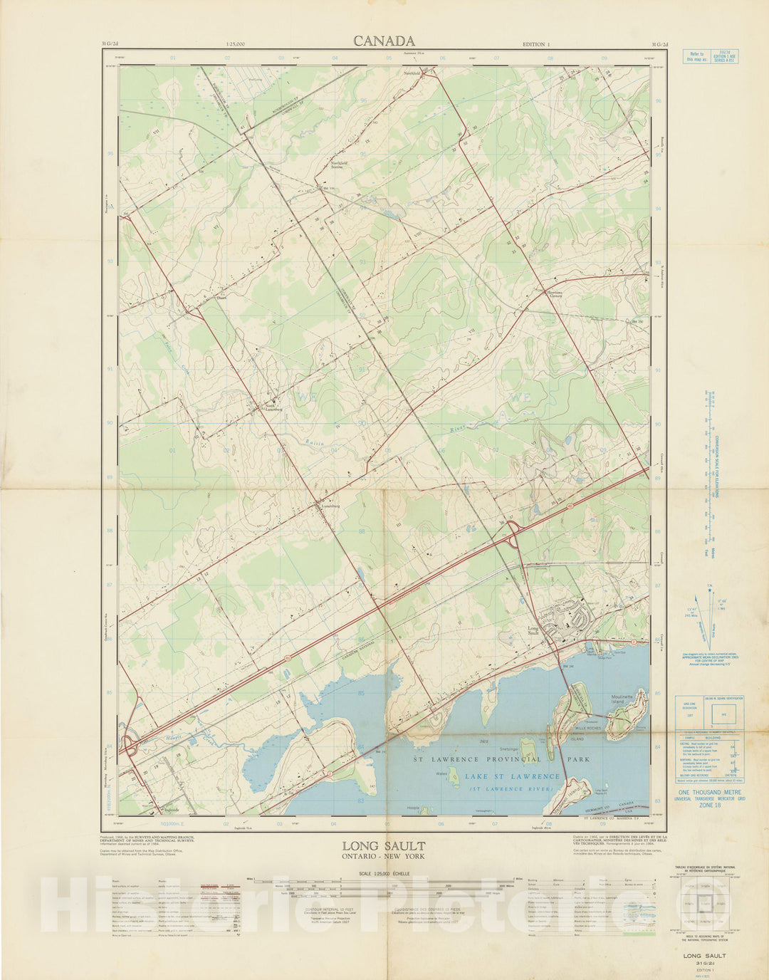 Historic Map : Long Sault 1966 Topographic Map , Vintage Wall Art