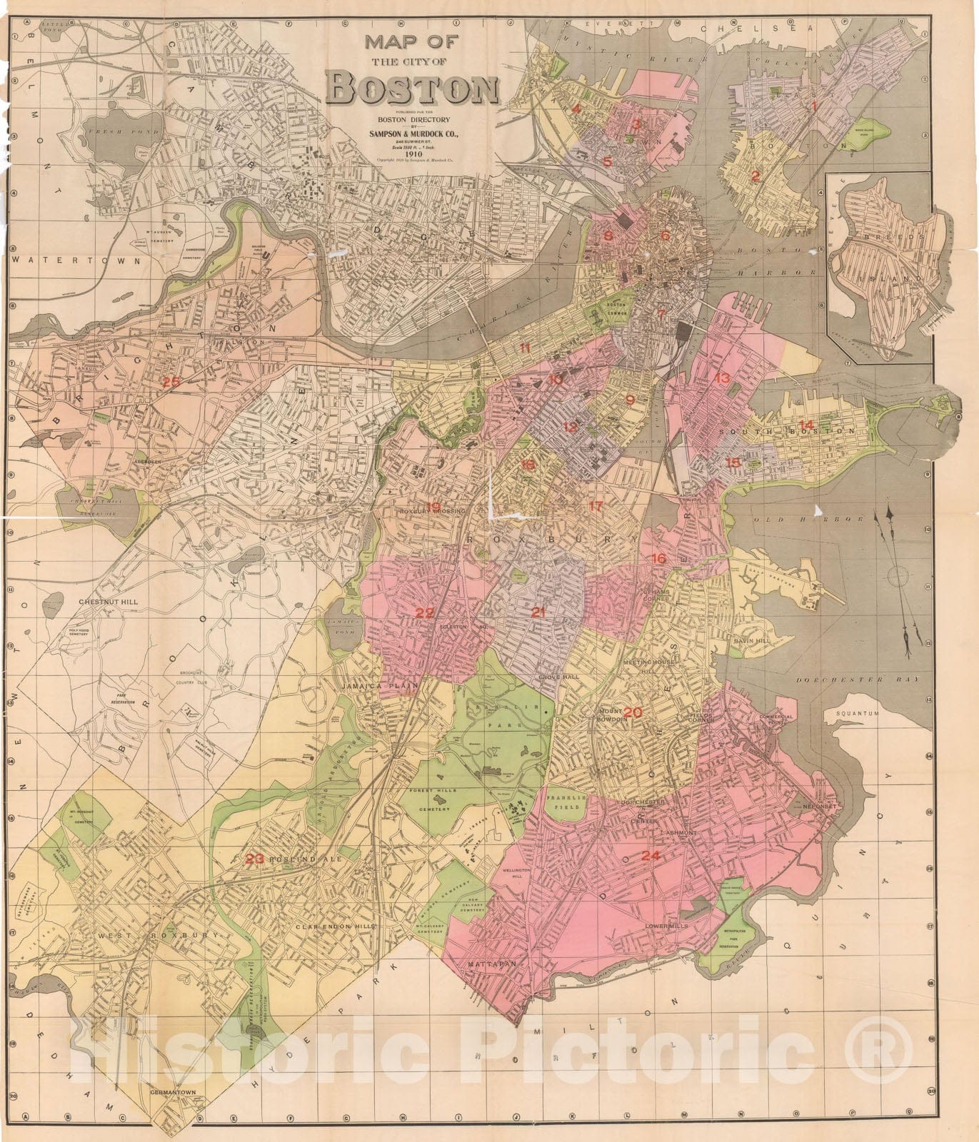 Historic Map : Boston 1910 , Vintage Wall Art