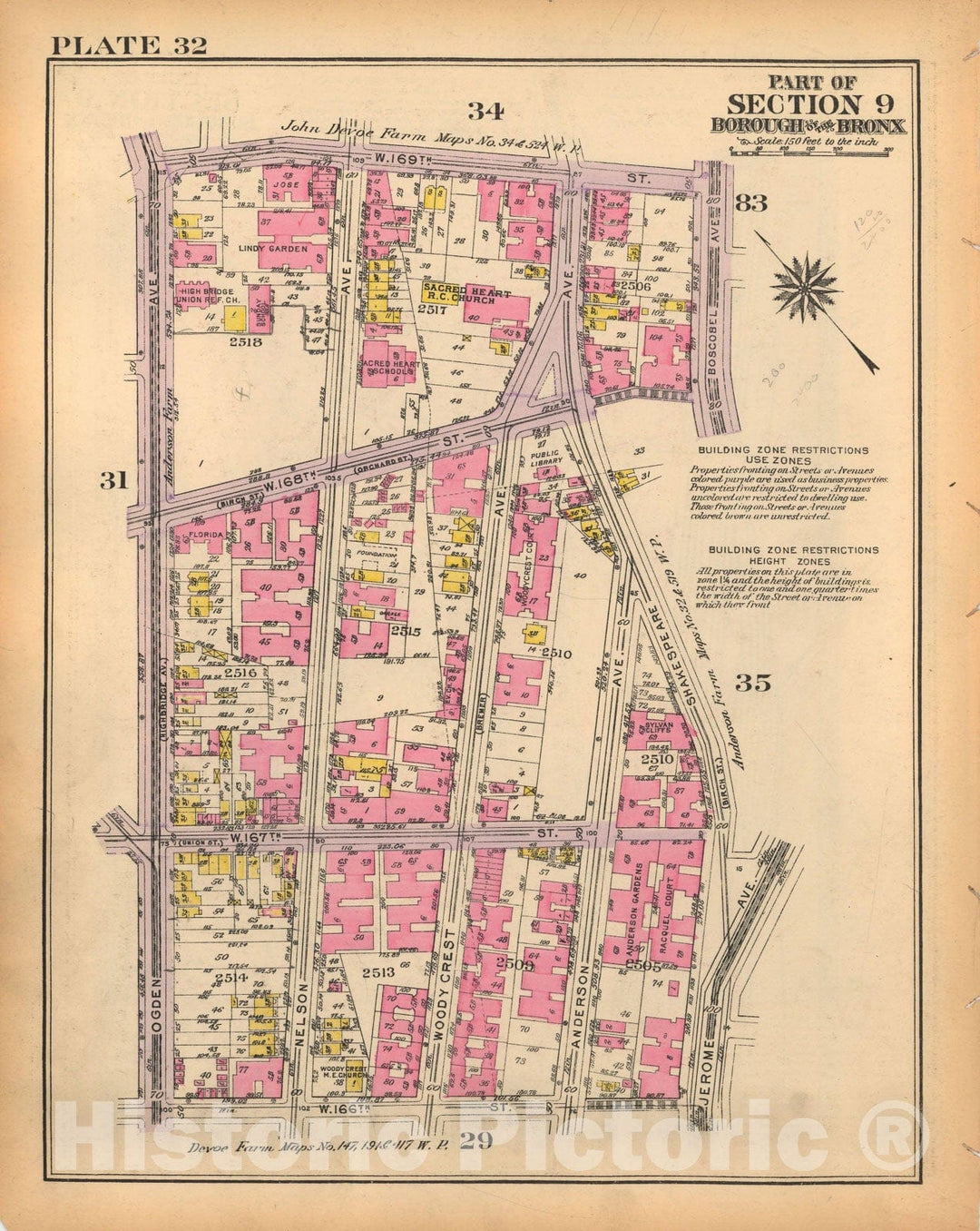 Historic Map : Borough of The Bronx, Sections 9-13, The Bronx 1928 Plate 032 , Vintage Wall Art