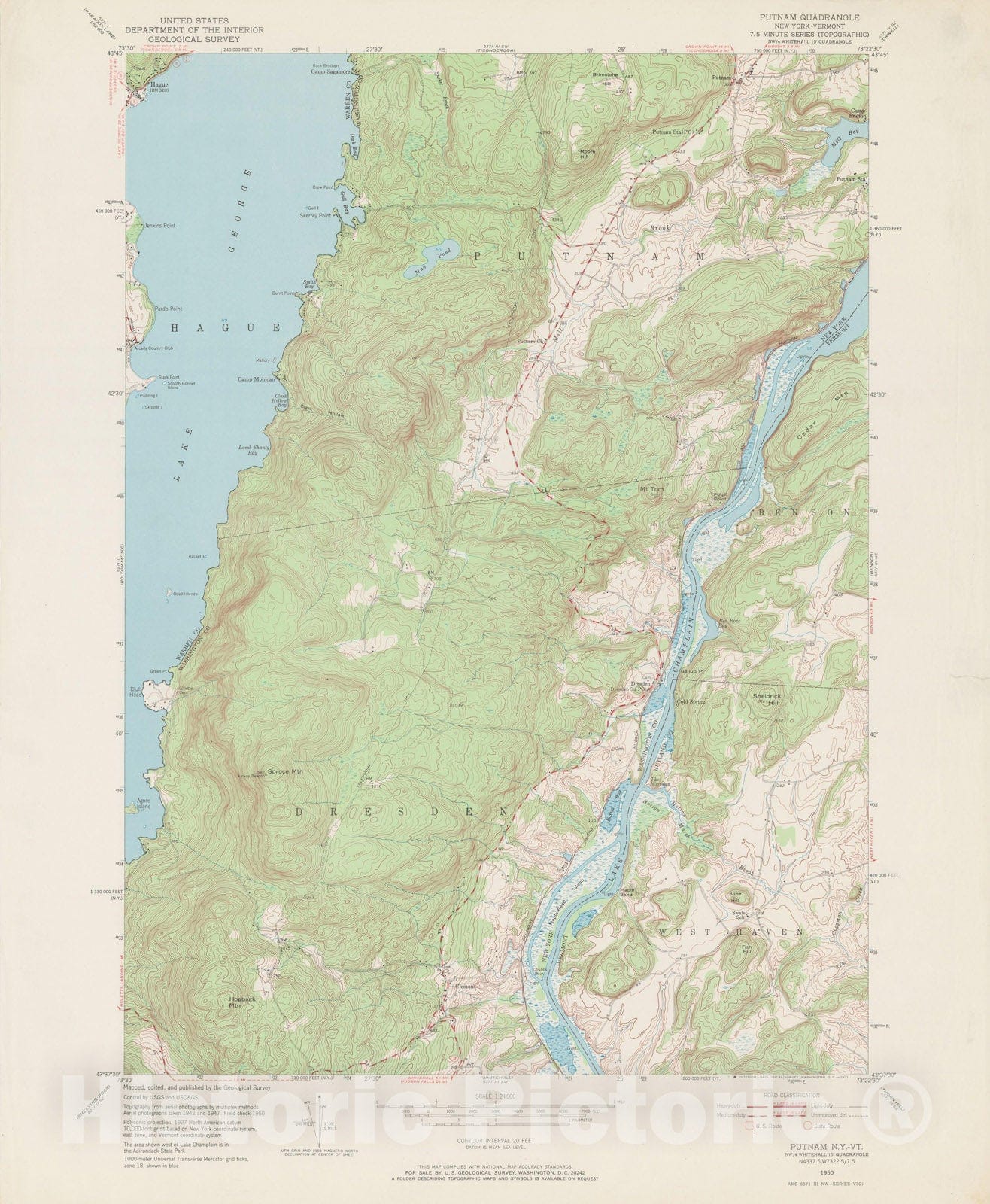 Historic Map : USGS 7.5 Minute Sheets and Quadrangles, Dresden & Putnam & West Haven 1950 Topographic Map , Vintage Wall Art