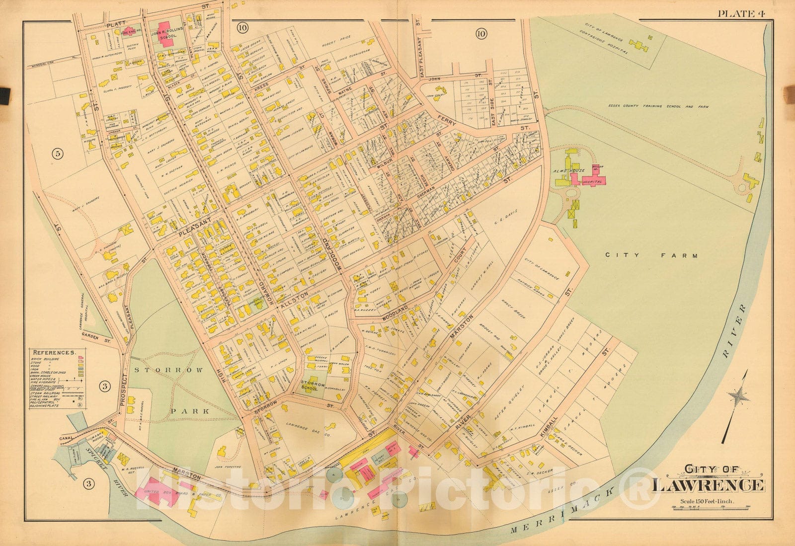 Historic Map : Atlas City of Lawrence and the Towns of Methuen, Andover and North Andover 1906 Plate 004 , Vintage Wall Art