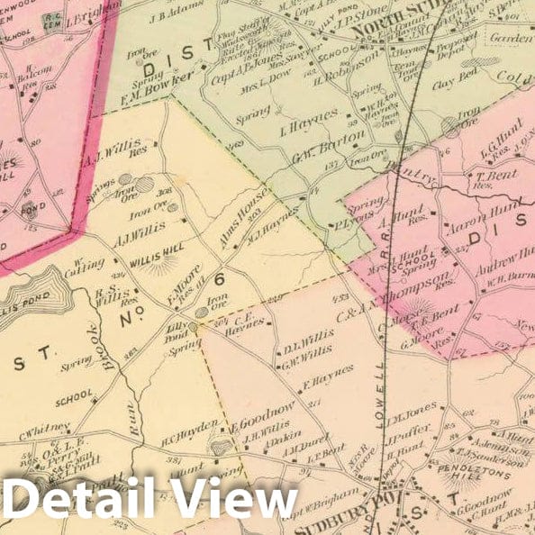 Historic Map : County Atlas of Middlesex Massachusetts, Maynard & Sudbury 1875 , Vintage Wall Art