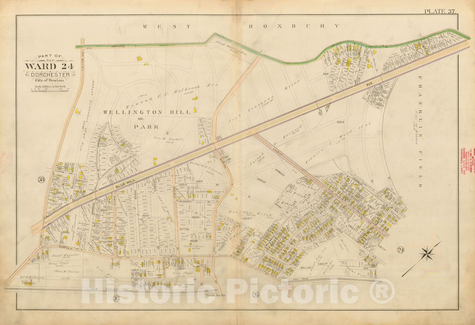 Historic Map : Atlas City of Boston, Vol. 5, Dorchester, Dorchester 1898 Plate 037 , Vintage Wall Art