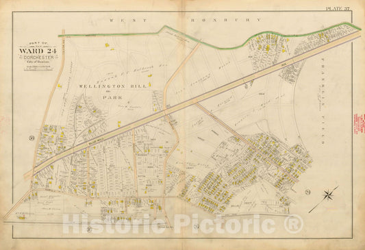 Historic Map : Atlas City of Boston, Vol. 5, Dorchester, Dorchester 1898 Plate 037 , Vintage Wall Art