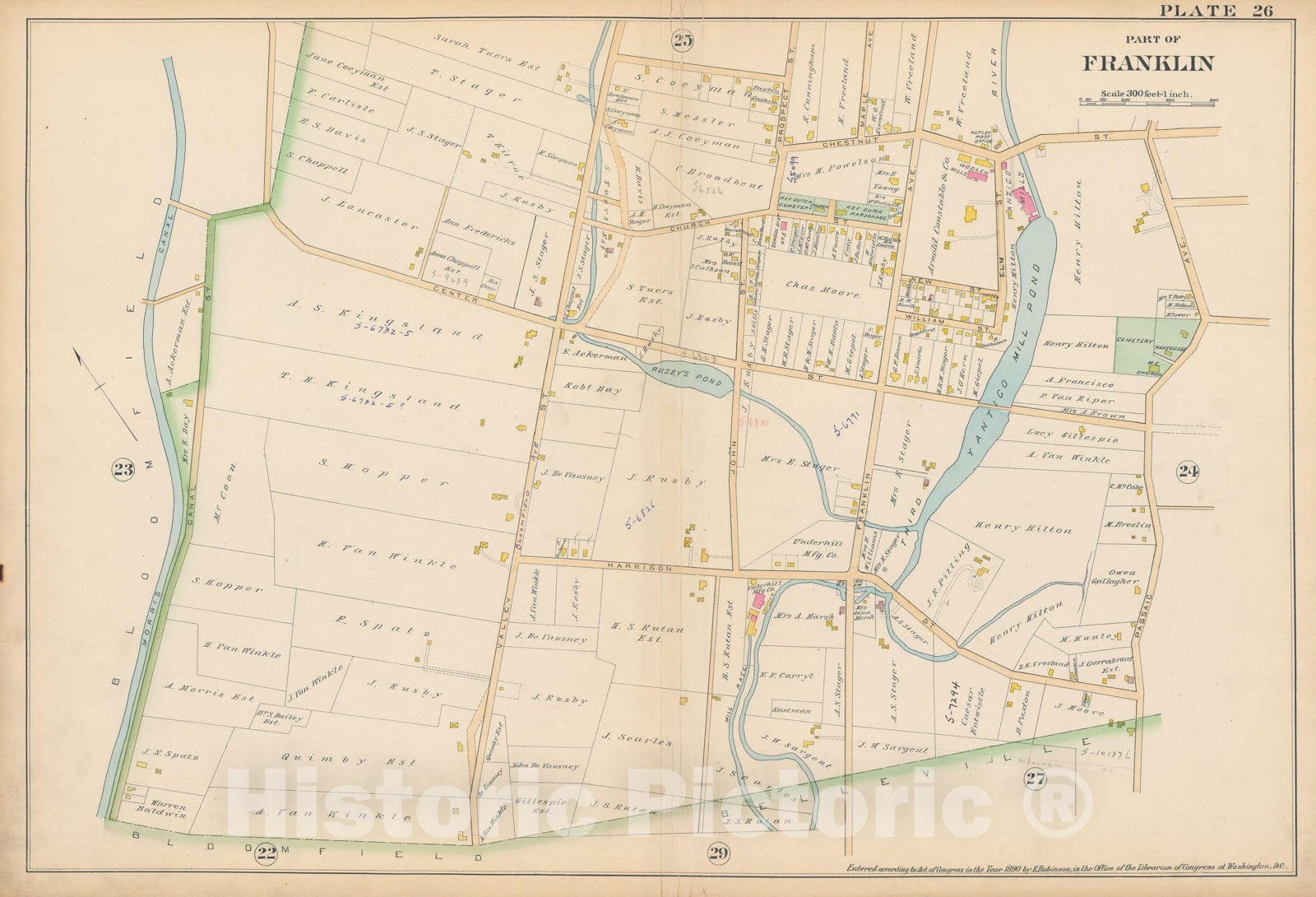 Historic Map : Atlas of Essex County, New Jersey, Franklin 1890 Plate 026 , Vintage Wall Art