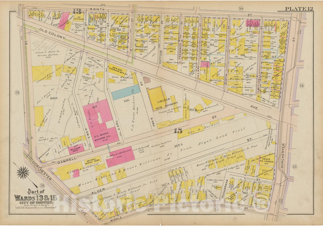 Historic Map : Atlas of South Boston, South Boston 1910 Plate 012 , Vintage Wall Art