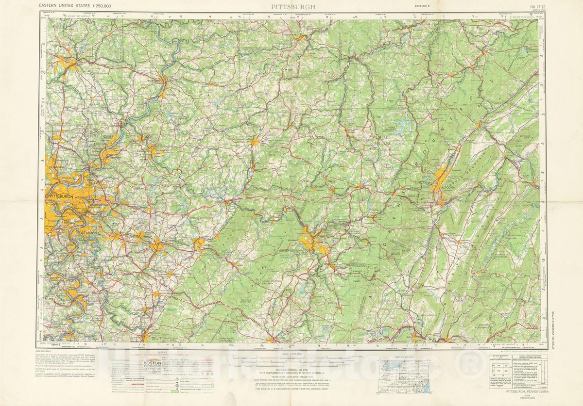 Historic Map : USGS 1:250,000 Topographic Maps, Pittsburgh 1975 , Vintage Wall Art