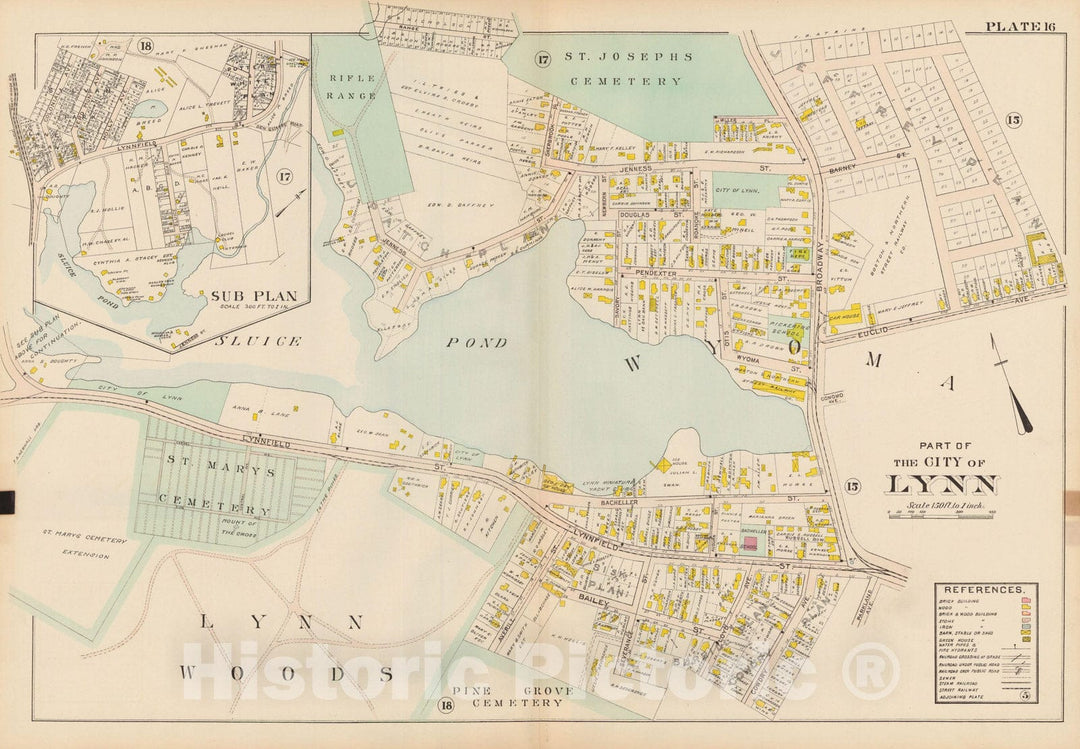 Historic Map : Atlas of Lynn, Swampscott and Saugus, Lynn 1905 Plate 016 , Vintage Wall Art