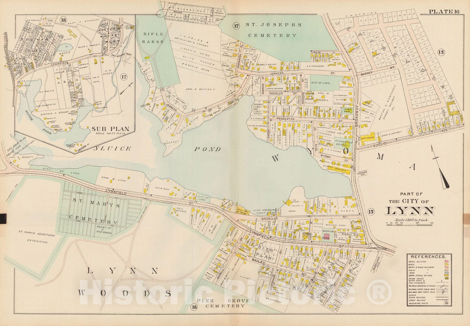 Historic Map : Atlas of Lynn, Swampscott and Saugus, Lynn 1905 Plate 016 , Vintage Wall Art