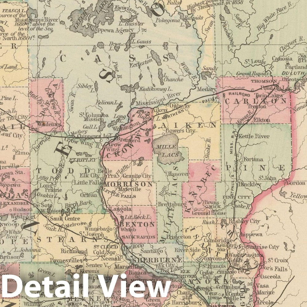 Historic Map : Minnesota 1882 , Mitchell's New General Atlas , Vintage Wall Art