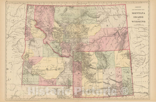 Historic Map : Idaho & Montana & Wyoming 1882 , Mitchell's New General Atlas , Vintage Wall Art