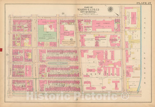 Historic Map : Atlas City of Boston, Boston Proper and Back Bay, Boston 1922 Plate 027 , Vintage Wall Art