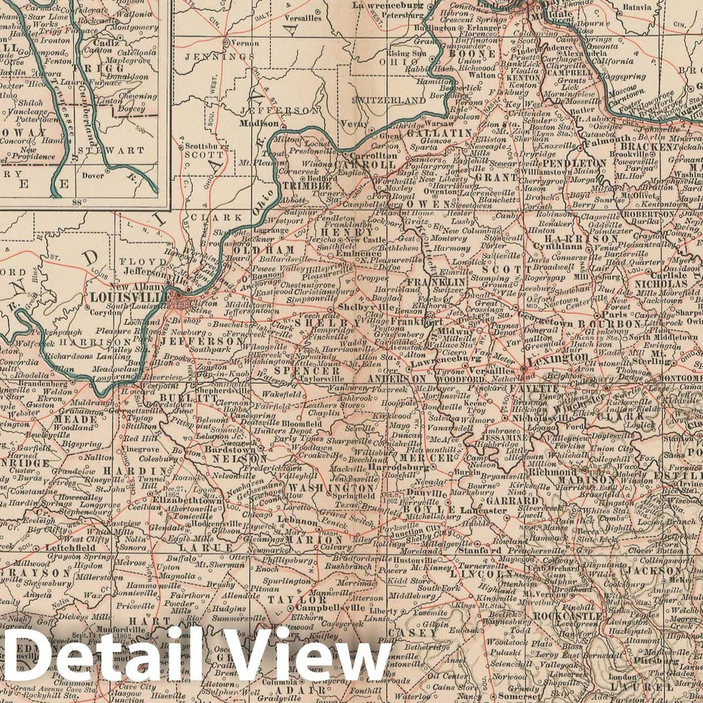 Historic Map : Kentucky 1897 , The Century Atlas World , Vintage Wall Art