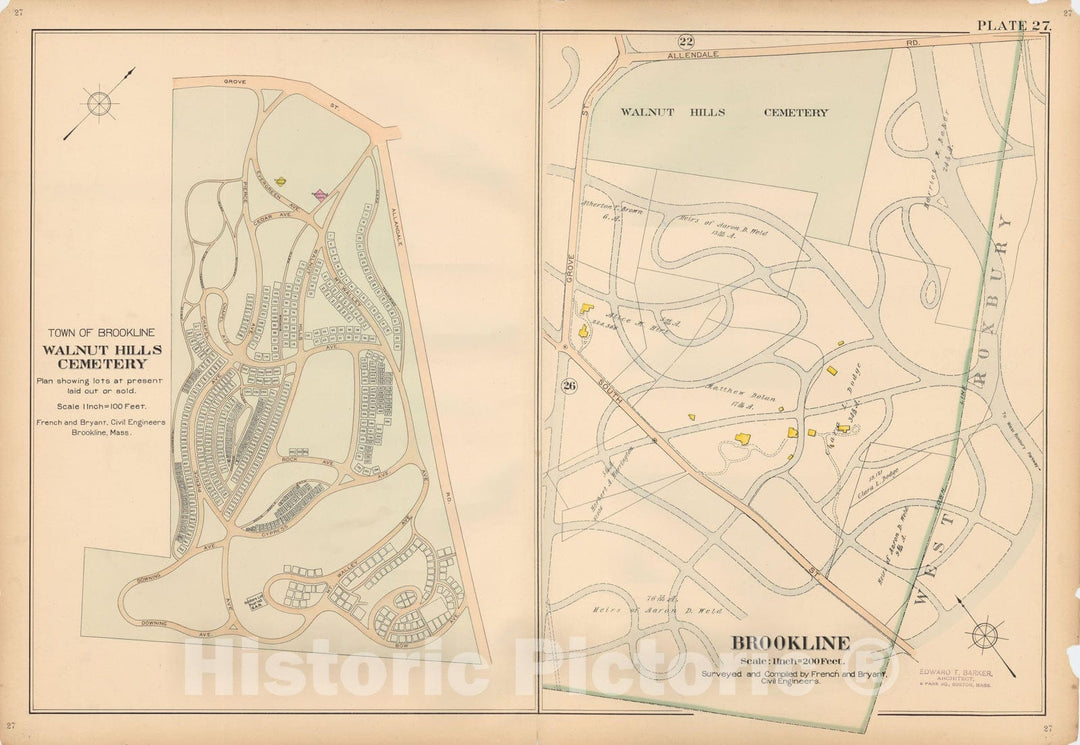 Historic Map : Atlas Town of Brookline, Brookline 1897 Plate 027 , Vintage Wall Art
