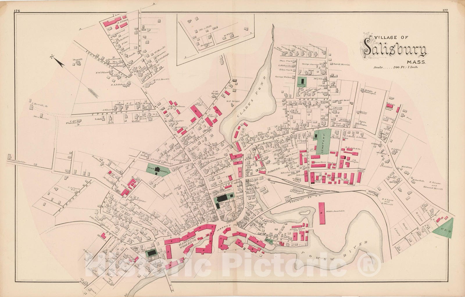 Historic Map : Atlas of Essex County, Salisbury 1884 , Vintage Wall Art