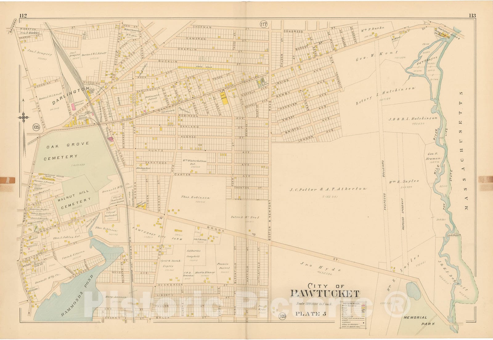 Historic Map : Atlas of Providence County, Pawtucket 1895 Plate 005 , Vintage Wall Art