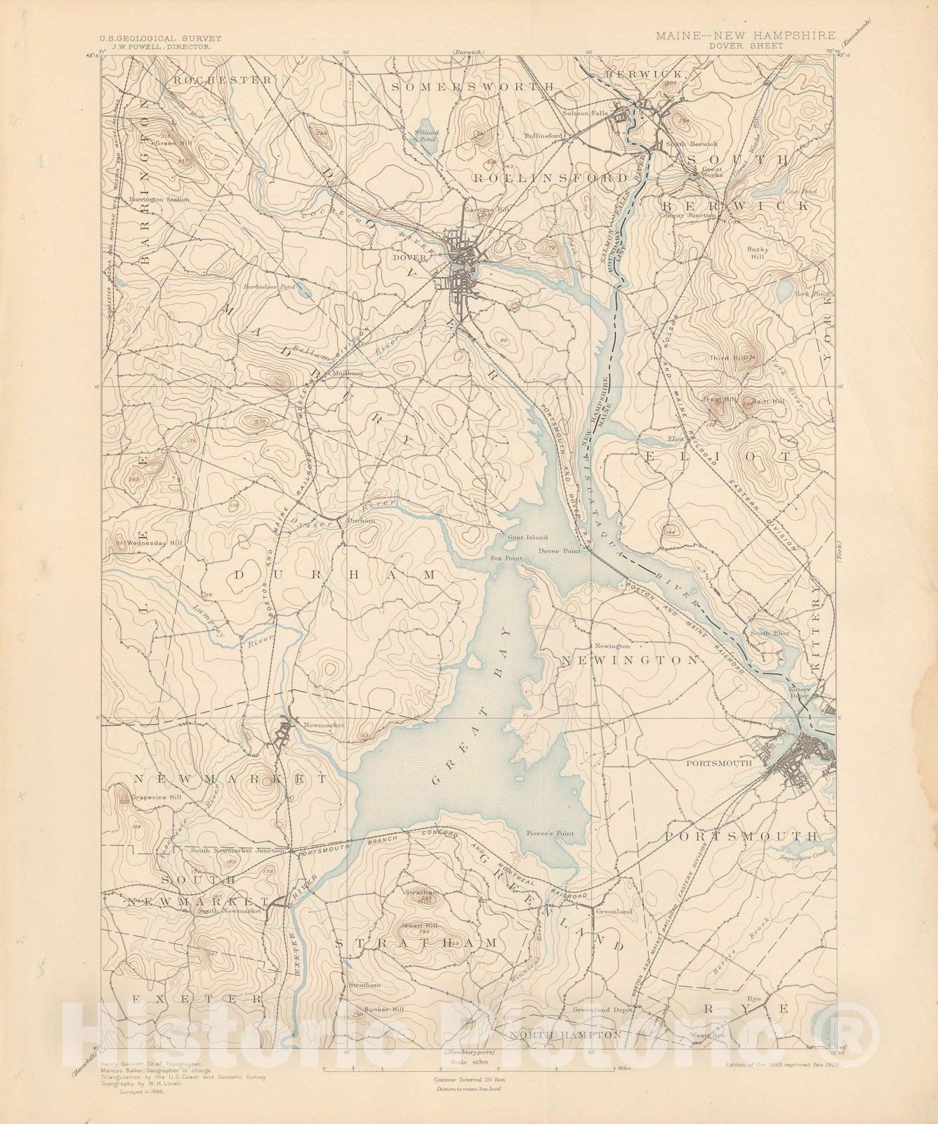 Historic Map : Atlas of Maine 1905, Berwick & Dover & Portsmouth 1905 Topographic Map , Vintage Wall Art