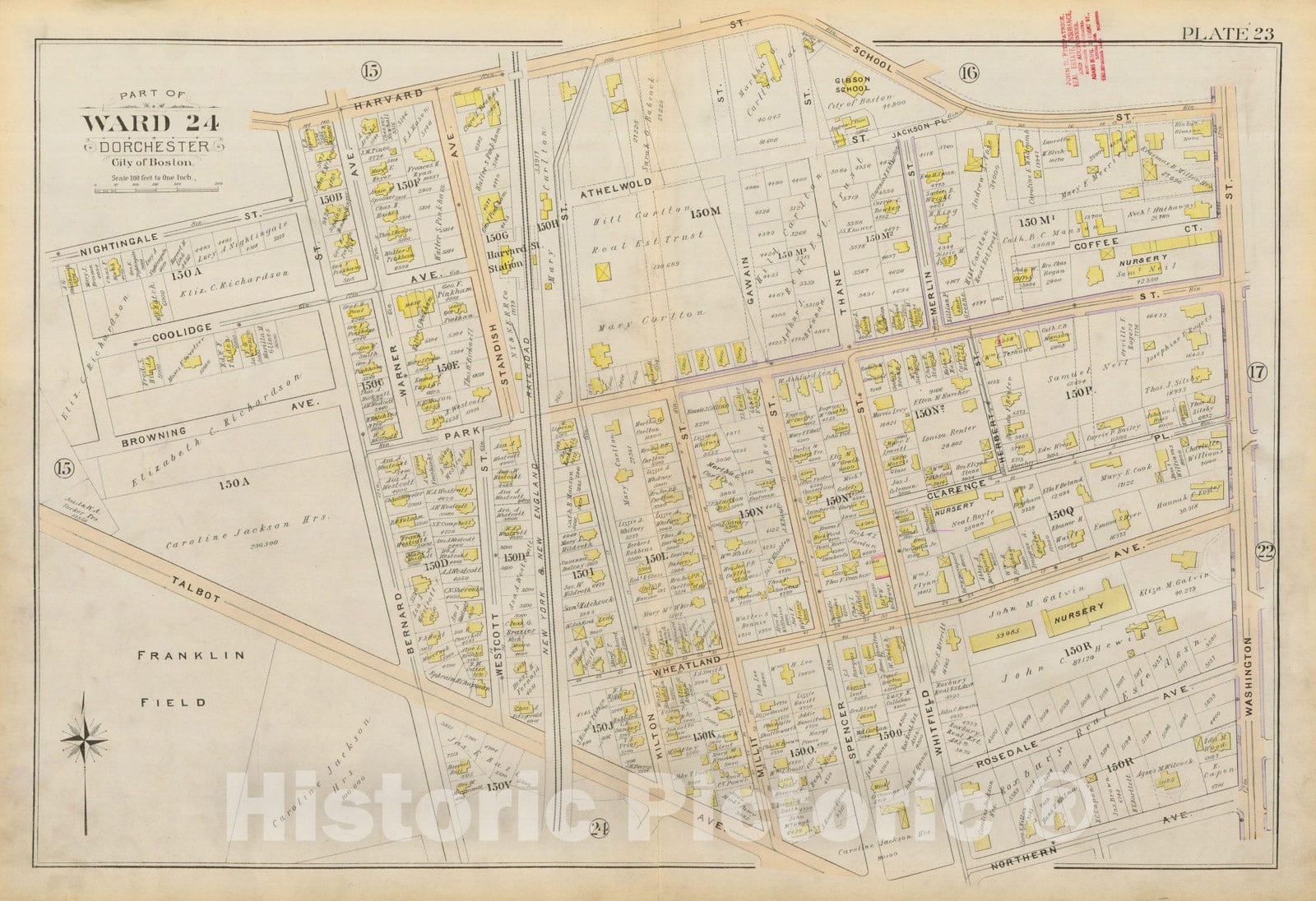 Historic Map : Atlas City of Boston, Vol. 5, Dorchester, Dorchester 1894 Plate 023 , Vintage Wall Art