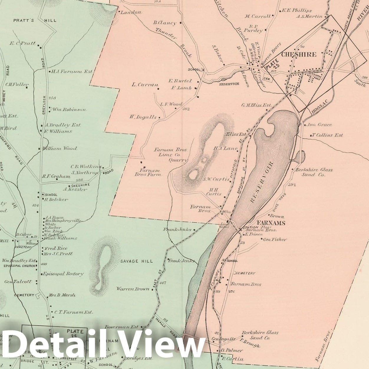 Historic Map : Atlas of Berkshire County Massachusetts, Cheshire & Lanesboro 1904 Plate 043 , Vintage Wall Art