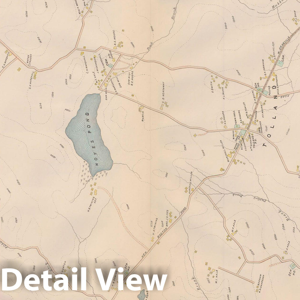 Historic Map : Atlas of Hampden County, Massachusetts, Tolland 1894 , Vintage Wall Art