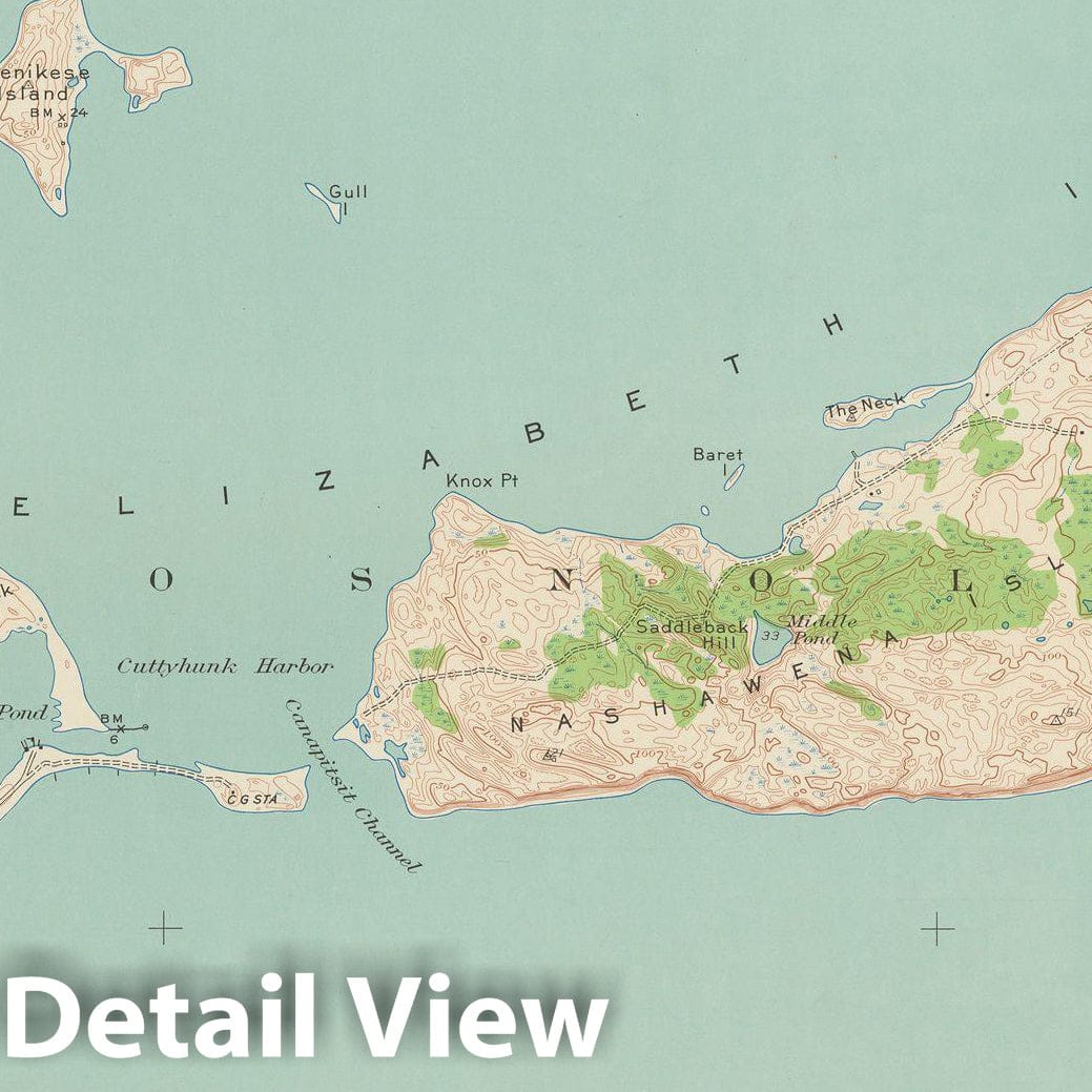 Historic Map : USGS 7.5 Minute Sheets and Quadrangles, Cuttyhunk Island & Gosnold 1951 Topographic Map , Vintage Wall Art