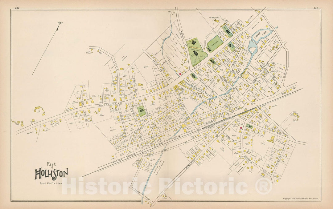 Historic Map : Atlas of Middlesex County, Massachusetts, Holliston 1889 , Vintage Wall Art