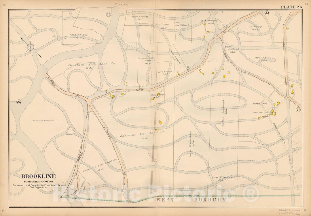 Historic Map : Atlas Town of Brookline, Brookline 1897 Plate 026 , Vintage Wall Art