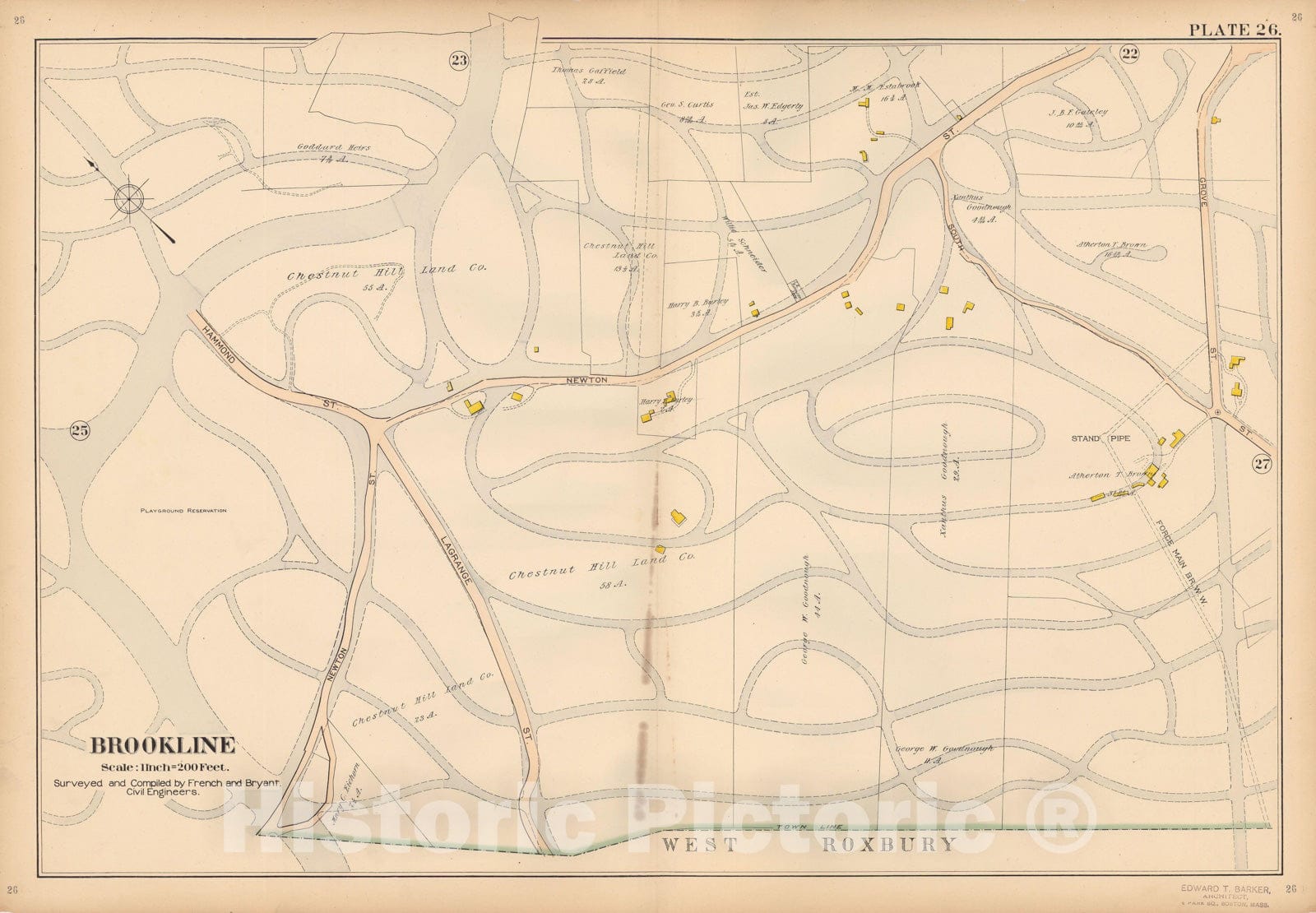 Historic Map : Atlas Town of Brookline, Brookline 1897 Plate 026 , Vintage Wall Art