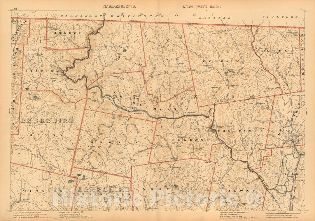 Historic Map : Atlas of Mass, Ashfield & Buckland & Florida & Greenfield & Heath & Monroe & Rowe & Savoy & Shelburne 1891 Plate 024 , Vintage Wall Art
