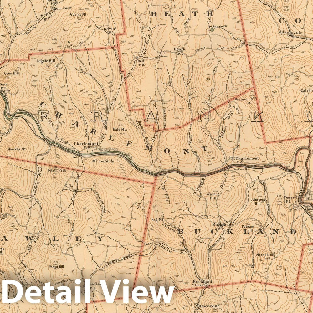 Historic Map : Atlas of Mass, Ashfield & Buckland & Florida & Greenfield & Heath & Monroe & Rowe & Savoy & Shelburne 1891 Plate 024 , Vintage Wall Art