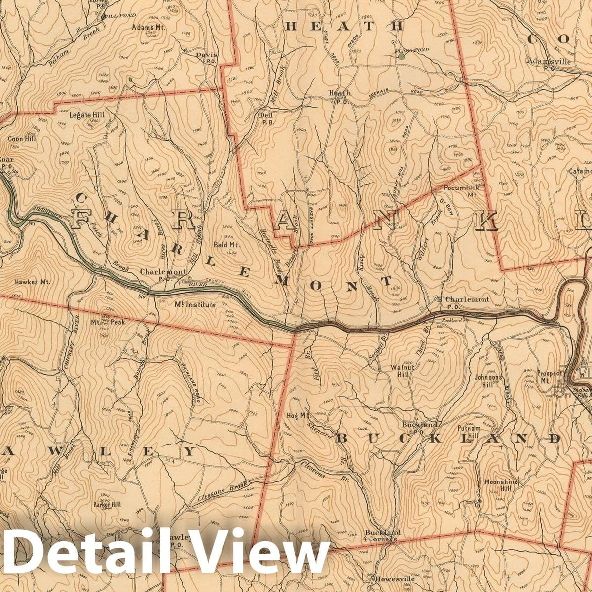 Historic Map : Atlas of Mass, Ashfield & Buckland & Florida & Greenfield & Heath & Monroe & Rowe & Savoy & Shelburne 1891 Plate 024 , Vintage Wall Art