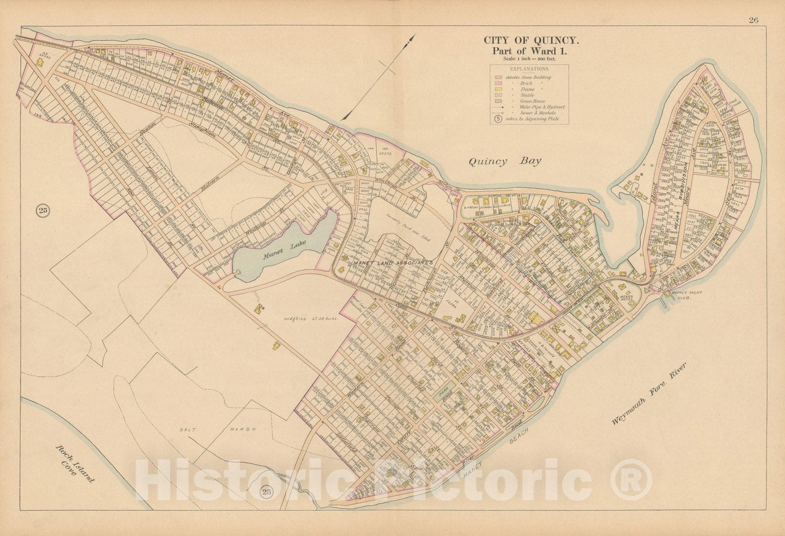 Historic Map : Atlas City of Quincy, Norfolk County, Mass., Quincy 1897 Plate 026 , Vintage Wall Art