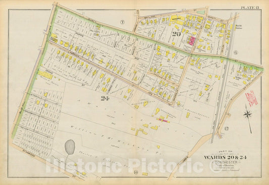 Historic Map : Atlas City of Boston, Vol. 5, Dorchester, Dorchester 1894 Plate 013 , Vintage Wall Art