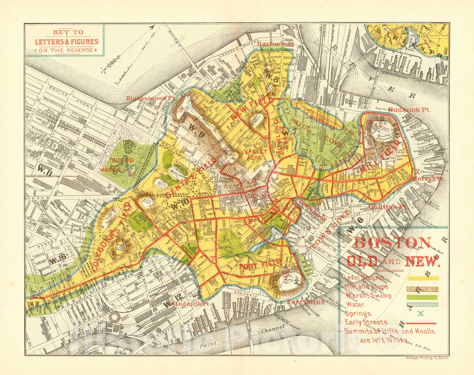 Historic Map : Boston "Old and New" 1880 , Vintage Wall Art