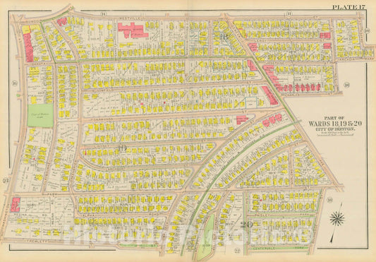 Historic Map : Atlas City of Boston, Dorchester, Dorchester 1918 Plate 017 , Vintage Wall Art