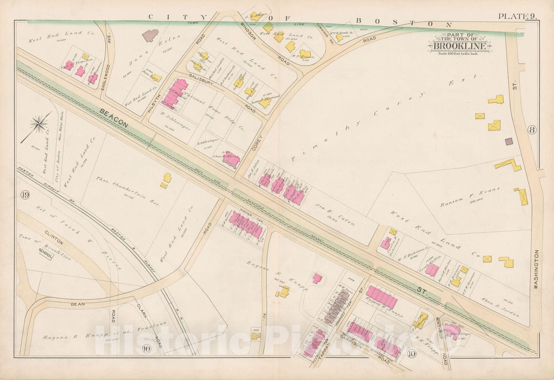 Historic Map : Atlas Town of Brookline, Brookline 1893 Plate 009 , Vintage Wall Art